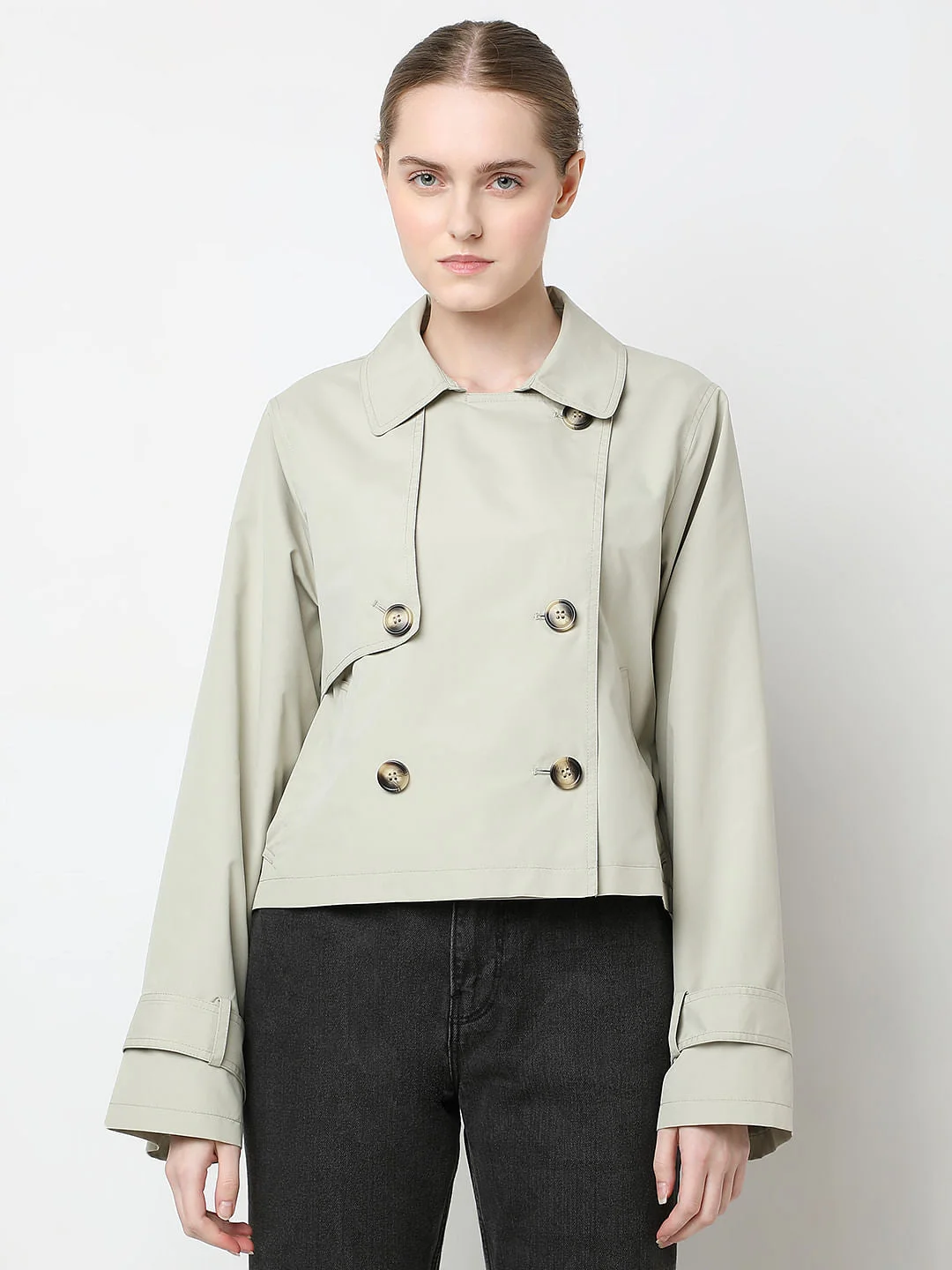 Beige Short Trench Coat image 2