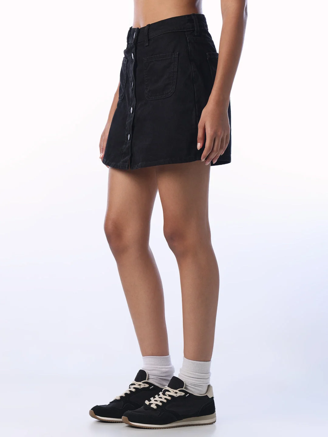 Black Buttoned Denim Skort image 4