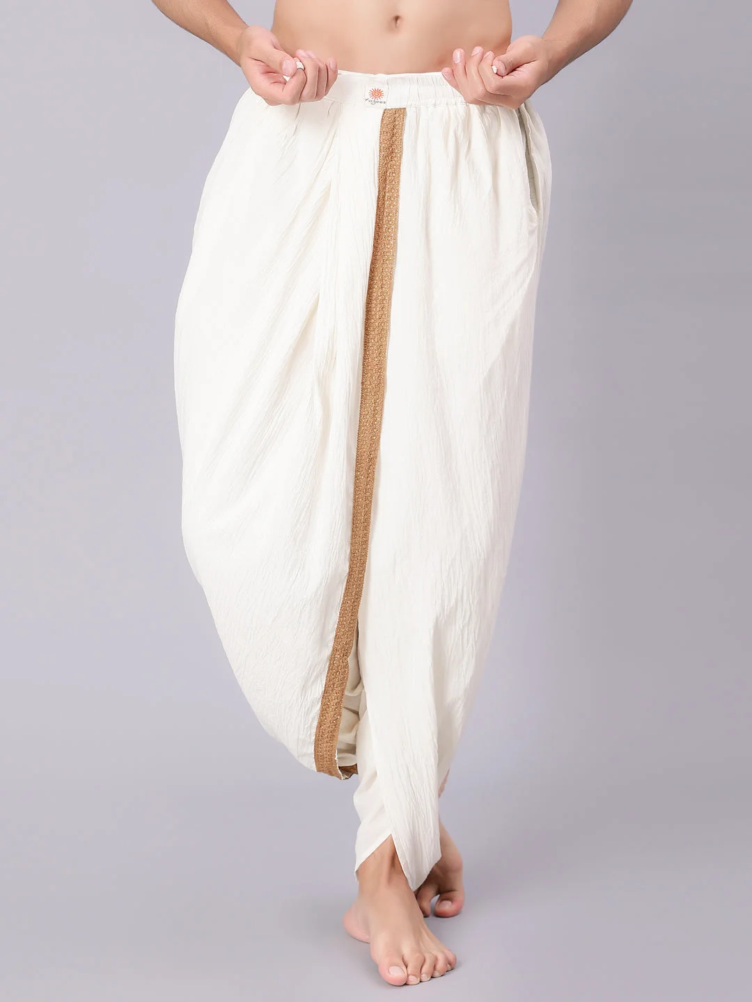 Dhoti Drapers for Men with Border - Off White/ Cream image 1