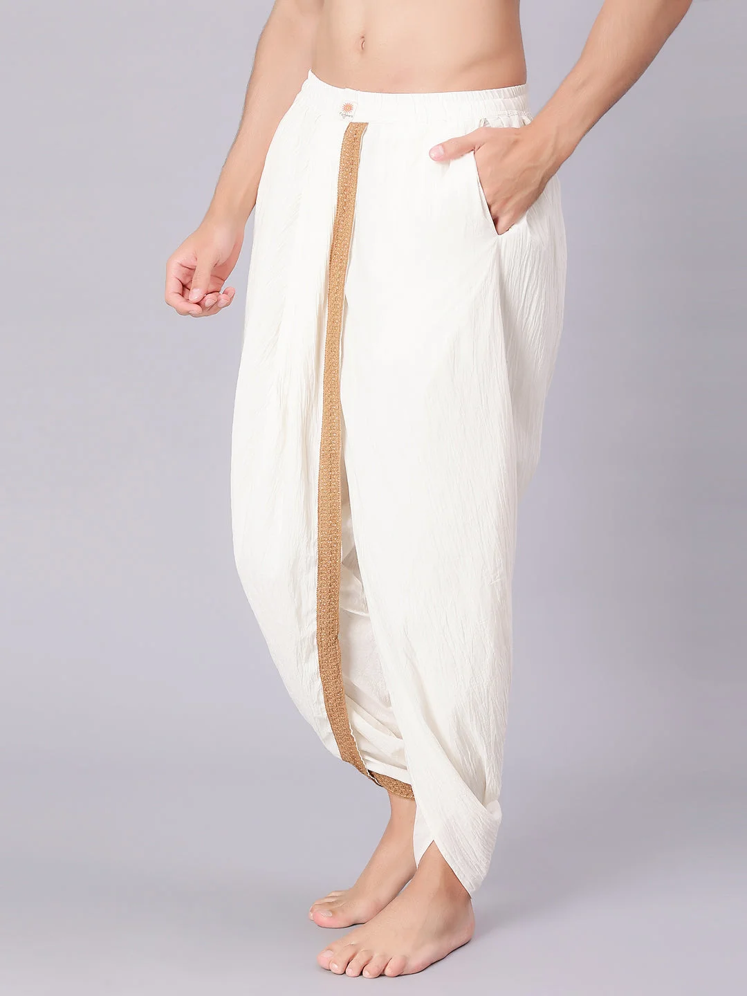 Dhoti Drapers for Men with Border - Off White/ Cream image 2