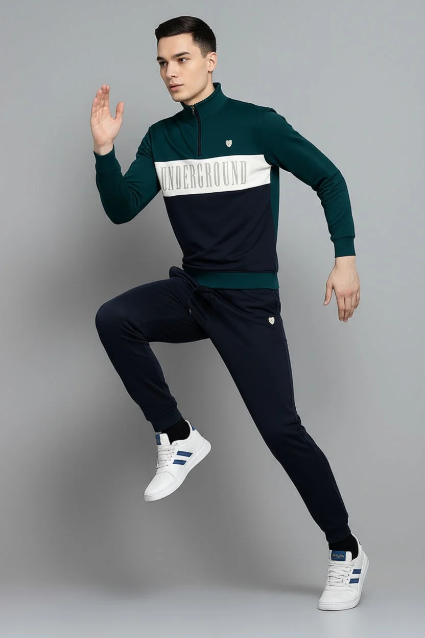 Men Colourblocked Mock Collar Mid-Rise Tracksuits image 4