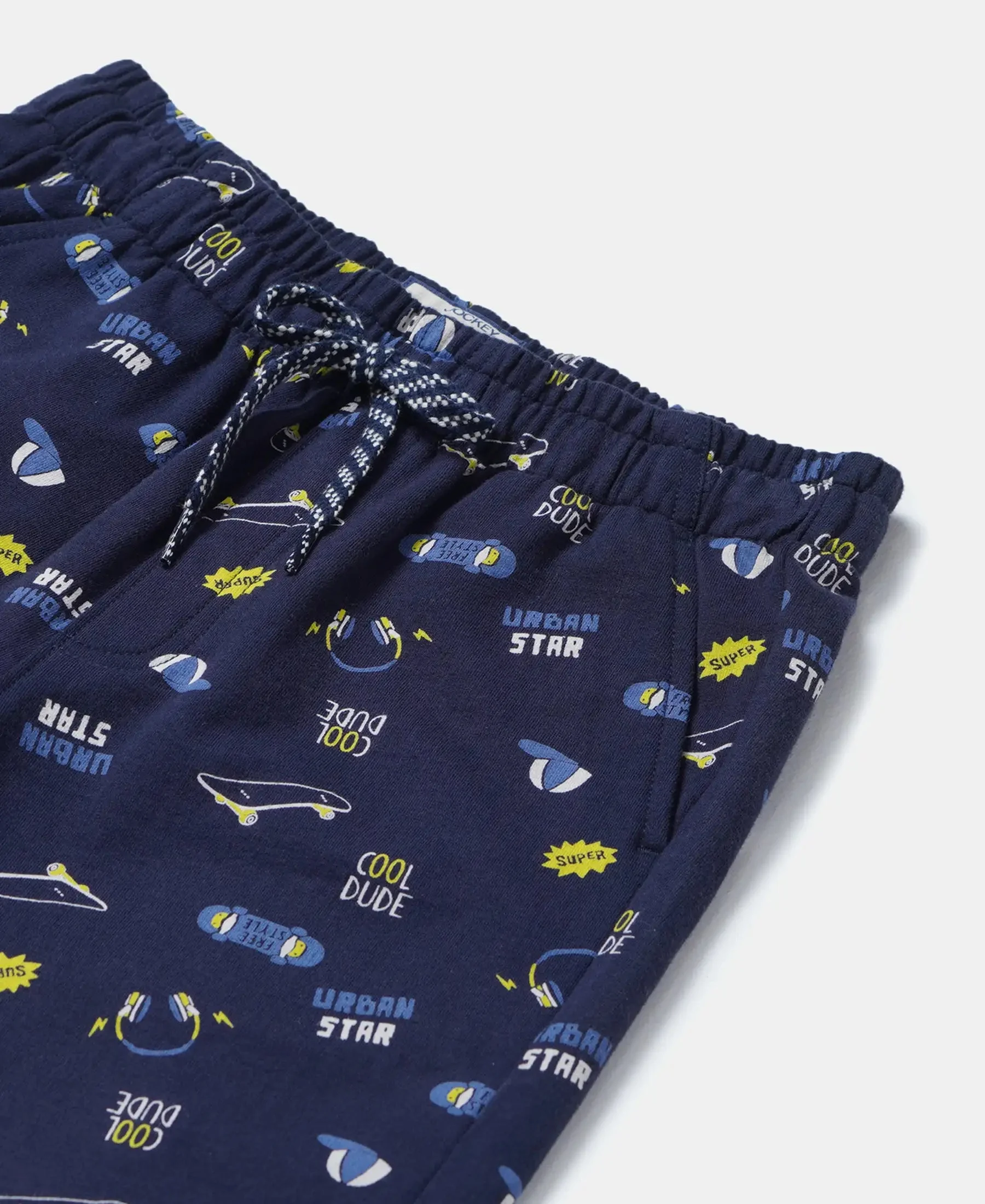 Boy's Super Combed Cotton French Terry Printed Shorts with Turn Up Hem Styling - Navy image 3